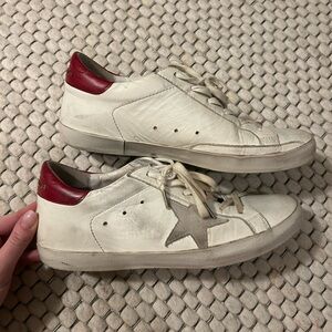 Golden Goose White Sneakers with Red Heel Accents